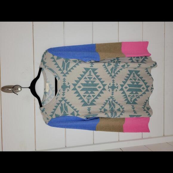 NWOT Boutique Oddy grey pink & blue aztek style fleece shirt. 80s/90s look - Picture 1 of 5